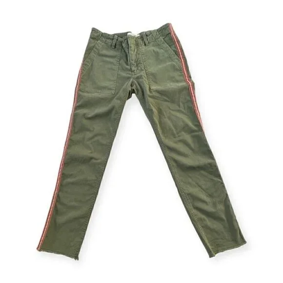 Nili‎ Lotan Jenna Pant With Side Tape, Camo Green with red tape, Size 0